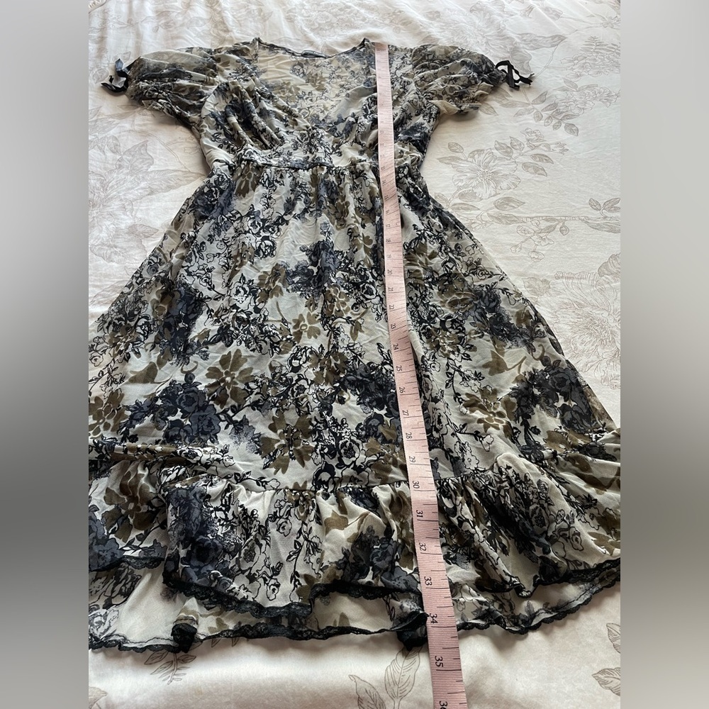 Y2K Micro Mesh Sheer Floral Babydoll Mini Dress Small Fairy Grunge Whimsigoth - Picture 11 of 11